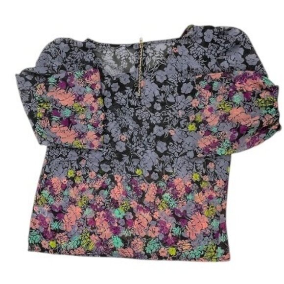 Xhilaration Floral Print Sheer Long Sleeve Blouse Size Medium - Picture 3 of 13